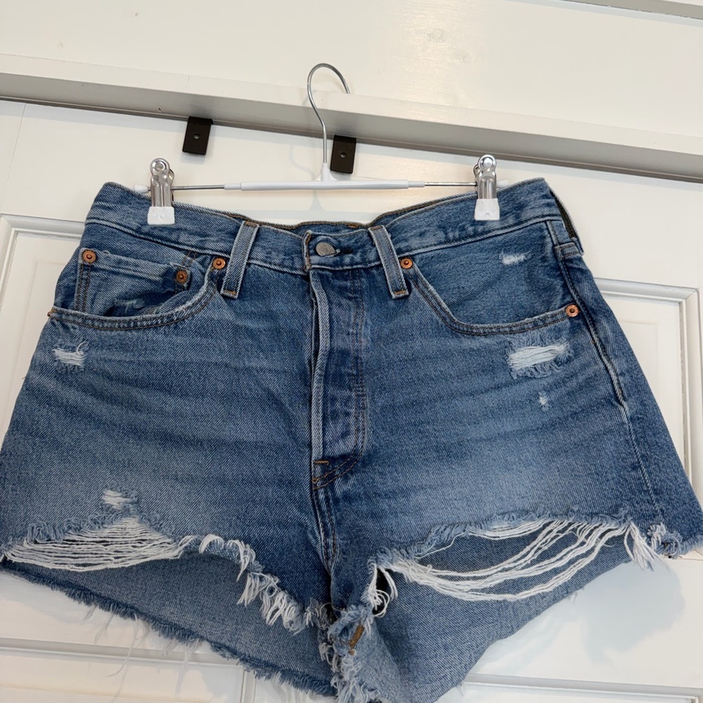 Levi's Distressed Blue Denim Cutoff Shorts